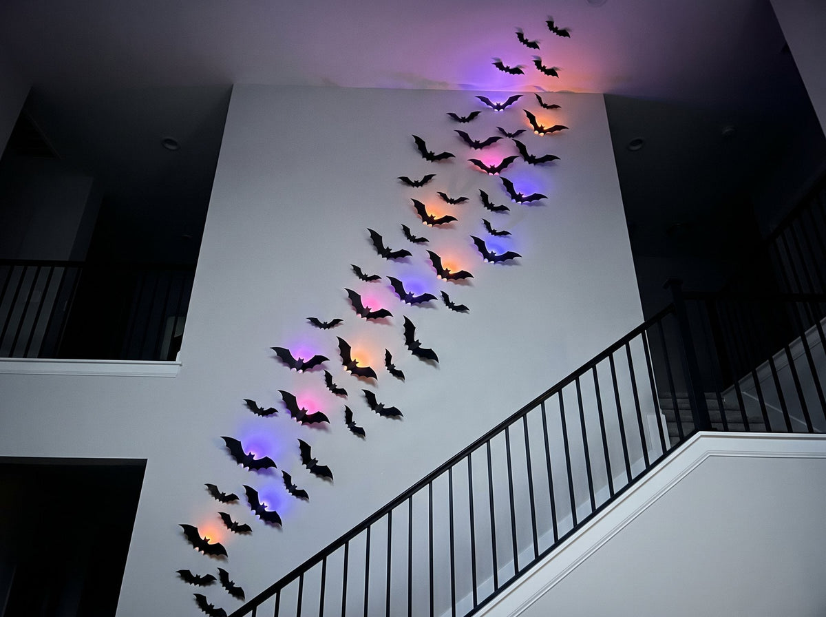 Bats streaming up a two-storey stairwell wall
